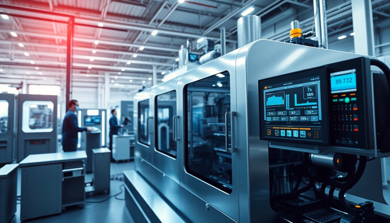 Injection Molding Machine operating in a modern industrial setting, showcasing innovative technology and efficient production.