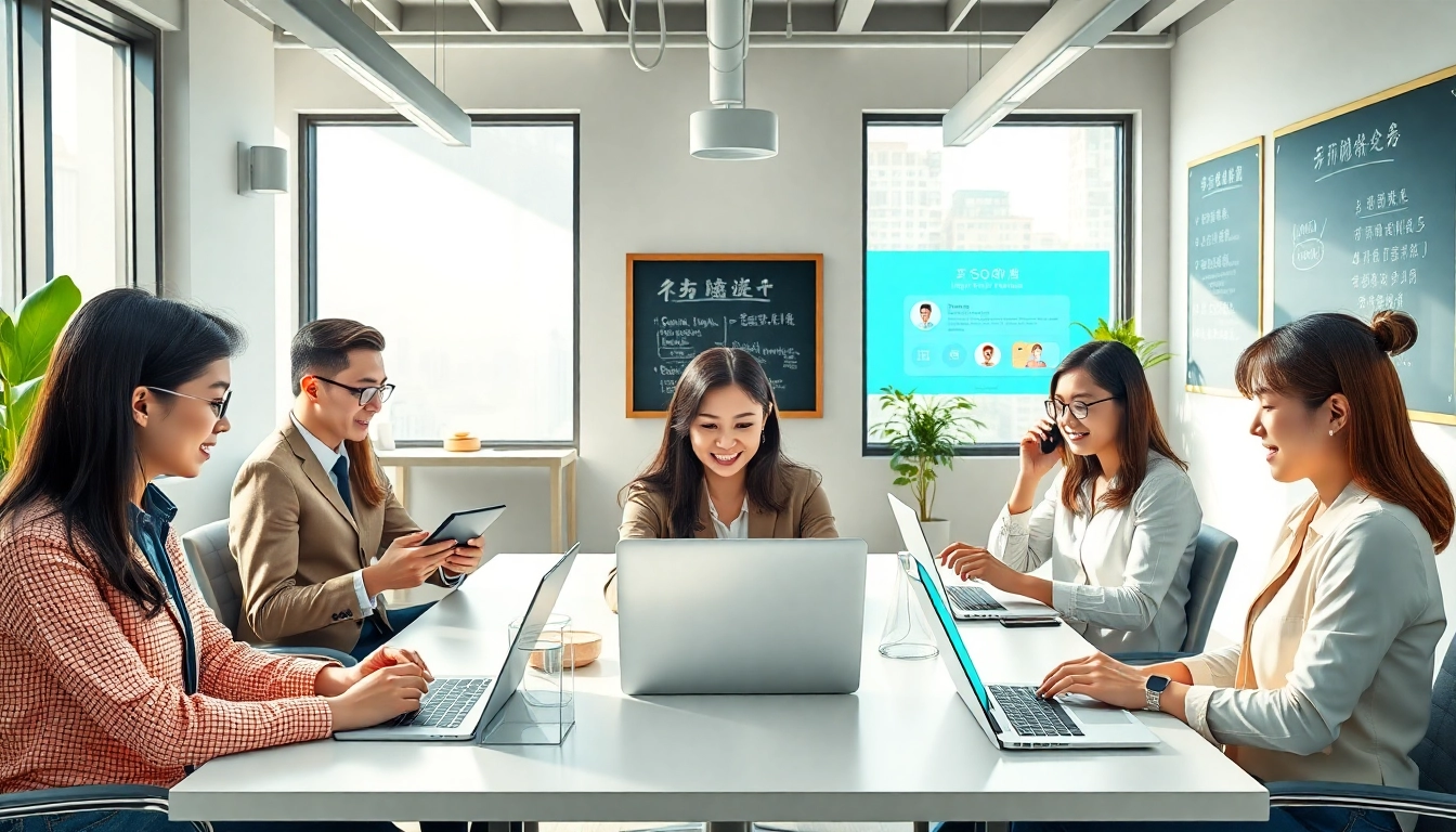 Users efficiently engaging with 搜狗输入法 in a collaborative workspace, showcasing smart technology.