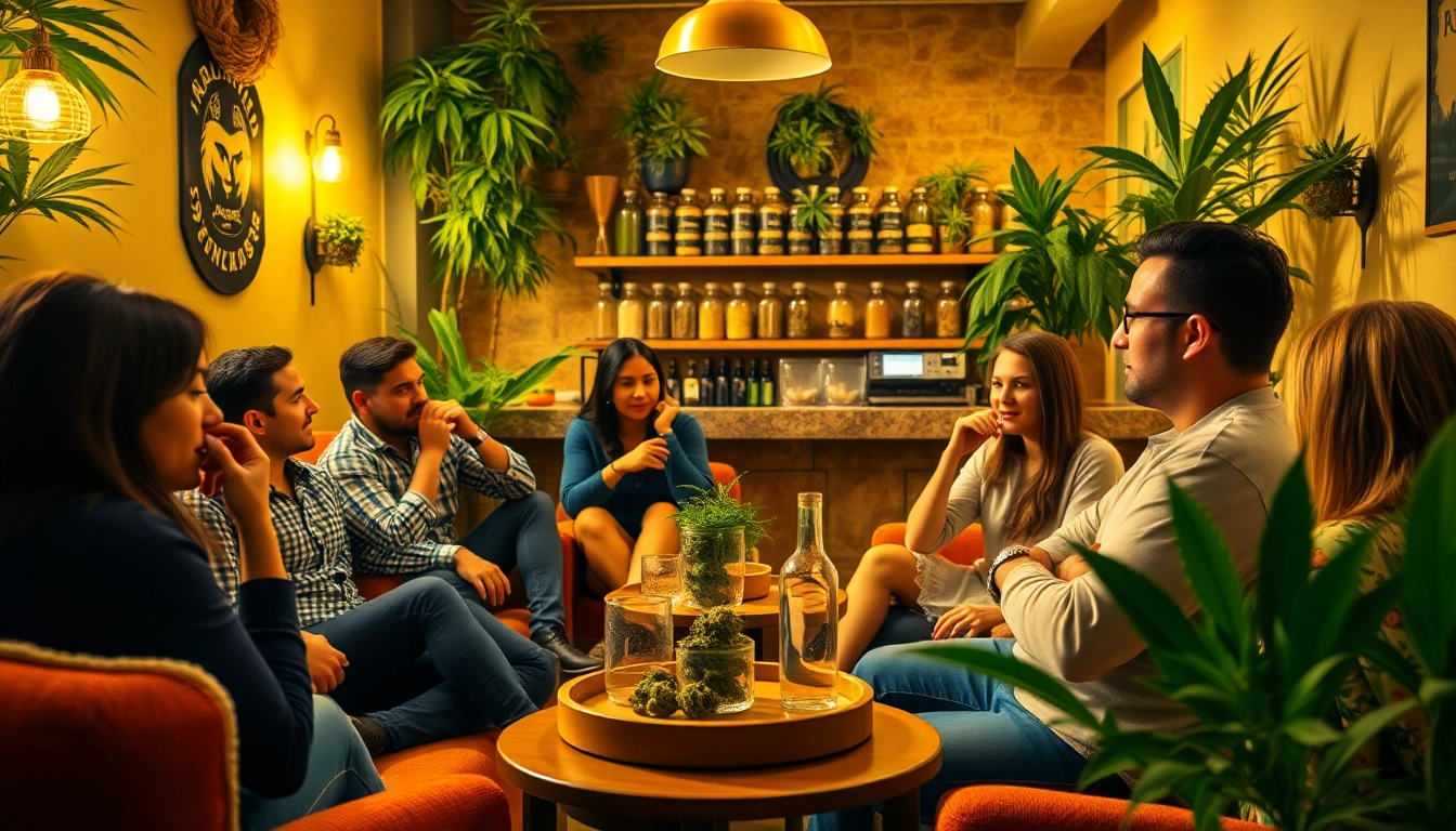 Enjoying cannabis at a cannabis club madrid, showcasing vibrant community interactions.