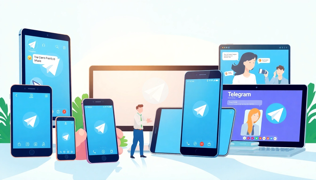 Engaging visual of Telegram中文版 on multiple devices showcasing its messaging features and user-friendly interface.