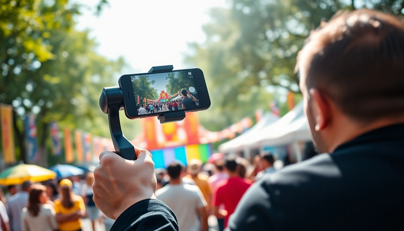 Capturing vibrant outdoor moments with a phone gimbal for smooth video stabilization.