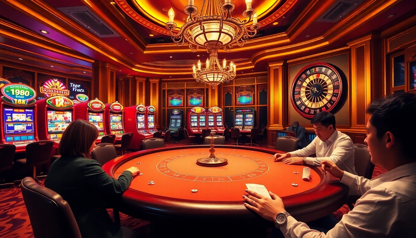 Experience thrilling action at UU88's premium casino with poker tables and vibrant slot machines.