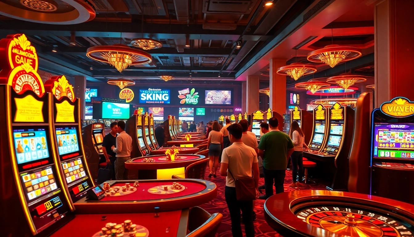 Vua99 players enjoying an exciting online gambling experience with vibrant casino elements.