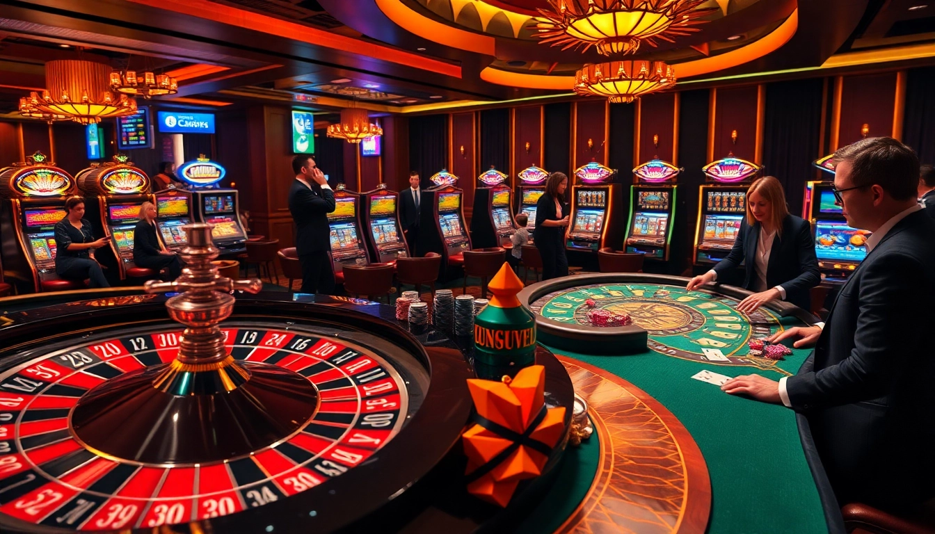 Experience the vibrant excitement at https://rr88.navy/ with players enjoying high-stakes gambling action in a luxury casino.