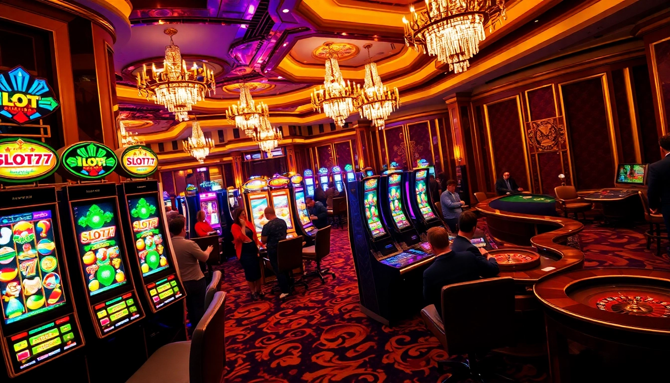 Experience thrilling gameplay at slot777, featuring vibrant slot machines and elegant casino decor.