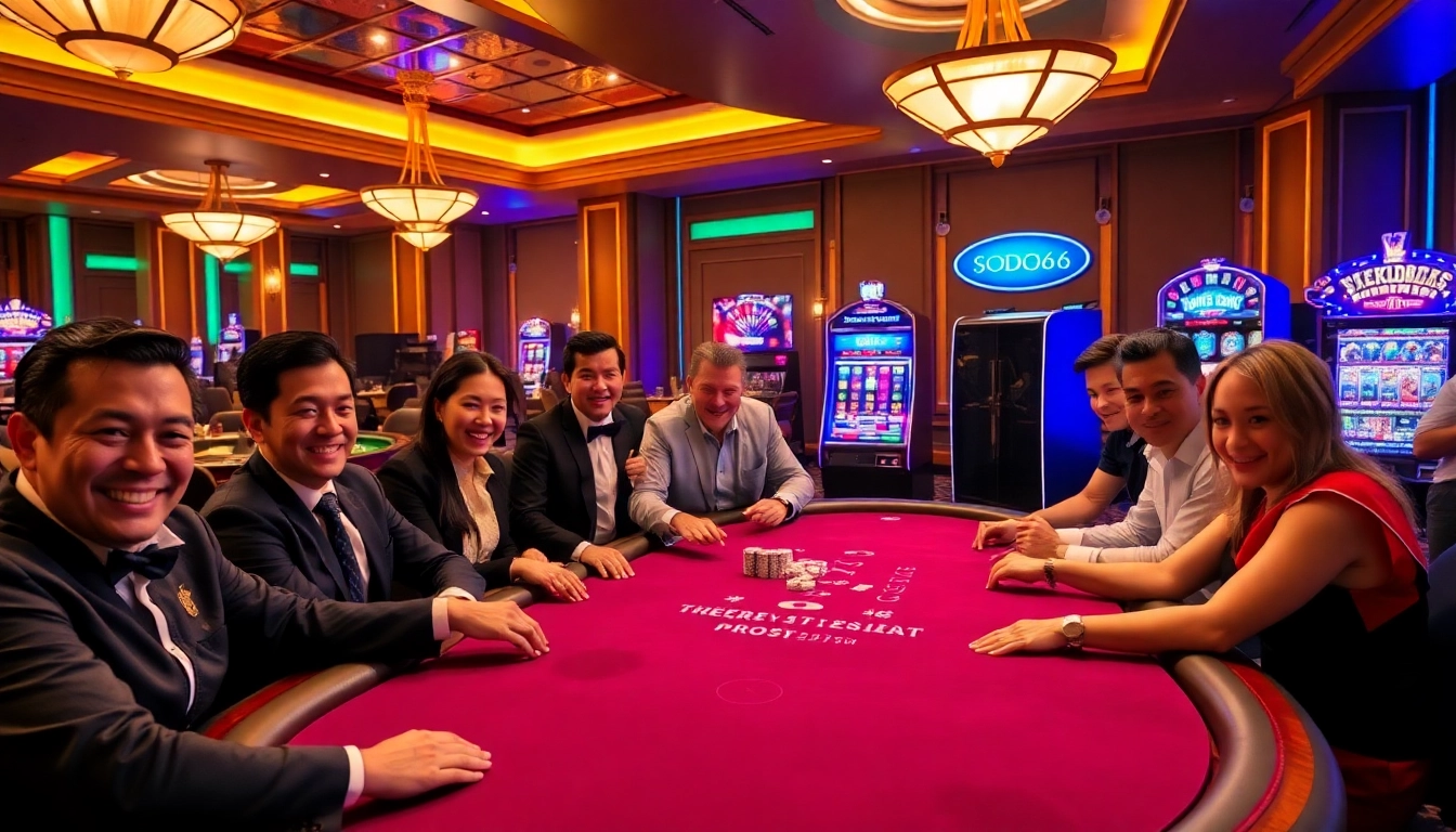 High-stakes poker action at SODO66 casino, showcasing excitement and professionalism in a vibrant setting.