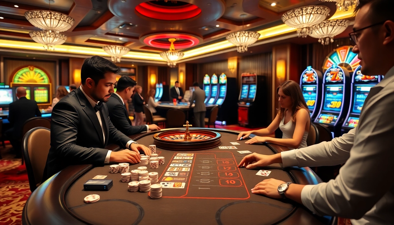 i5bet online casino scene with poker chips and roulette wheel showcasing exciting gambling action