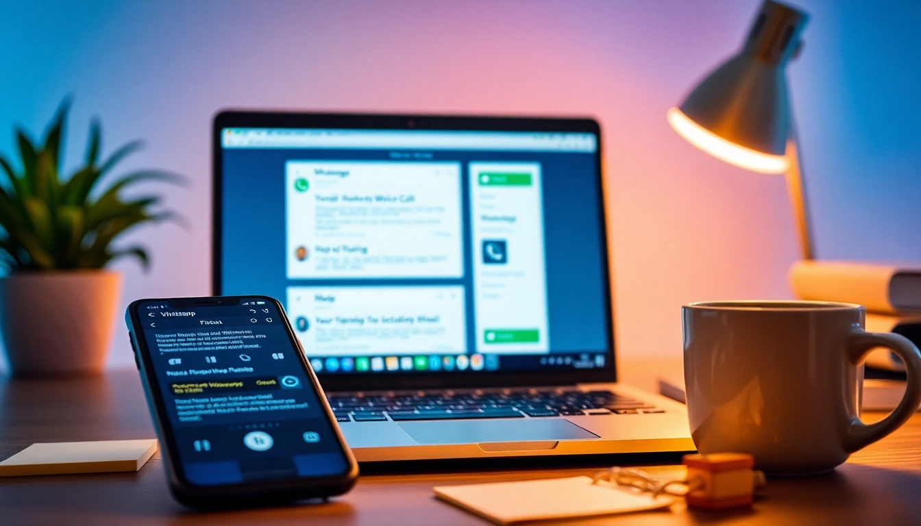 展示 WhatsApp Web 功能（如消息发送与语音通话）的生动场景，突出 快连官网。