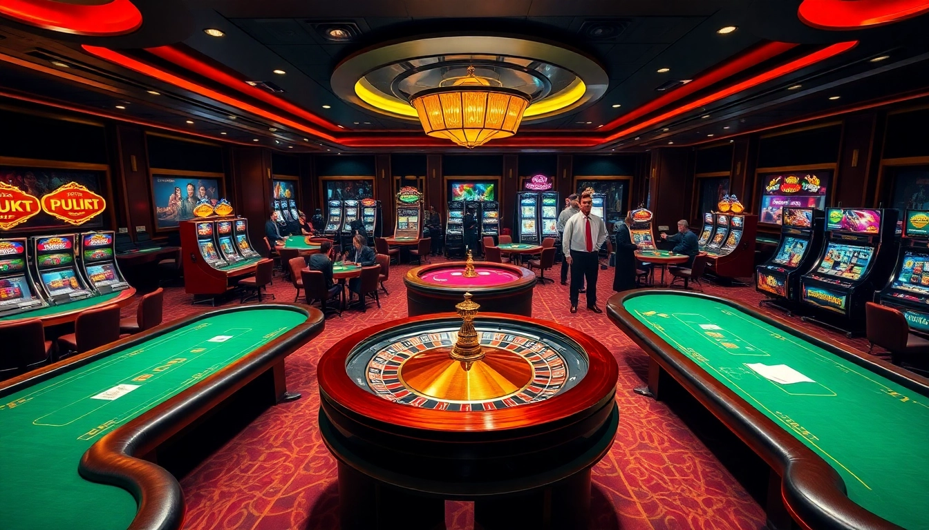 K9K9 casino features vibrant slot machines and poker tables in an elegant gaming setting.