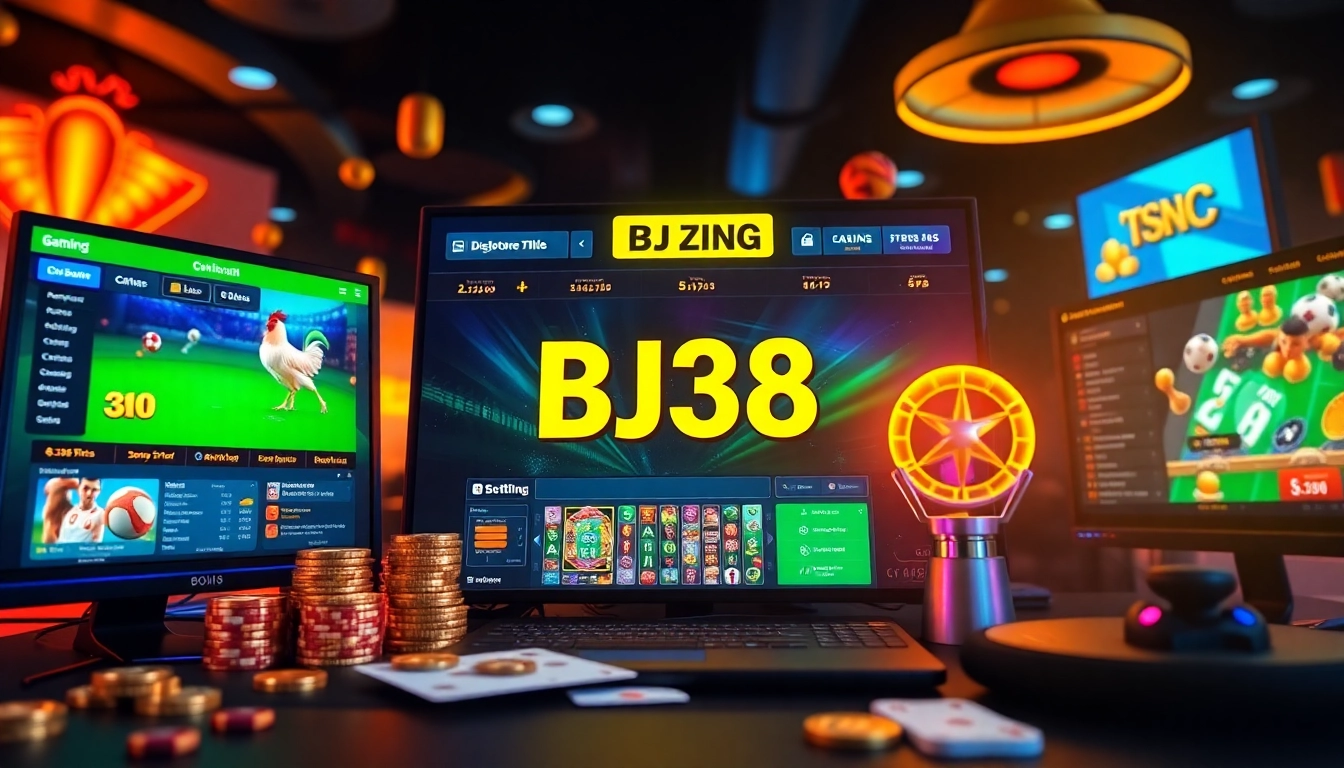 Engaging BJ38 online gaming platform interface showcasing sports betting and cockfighting games.