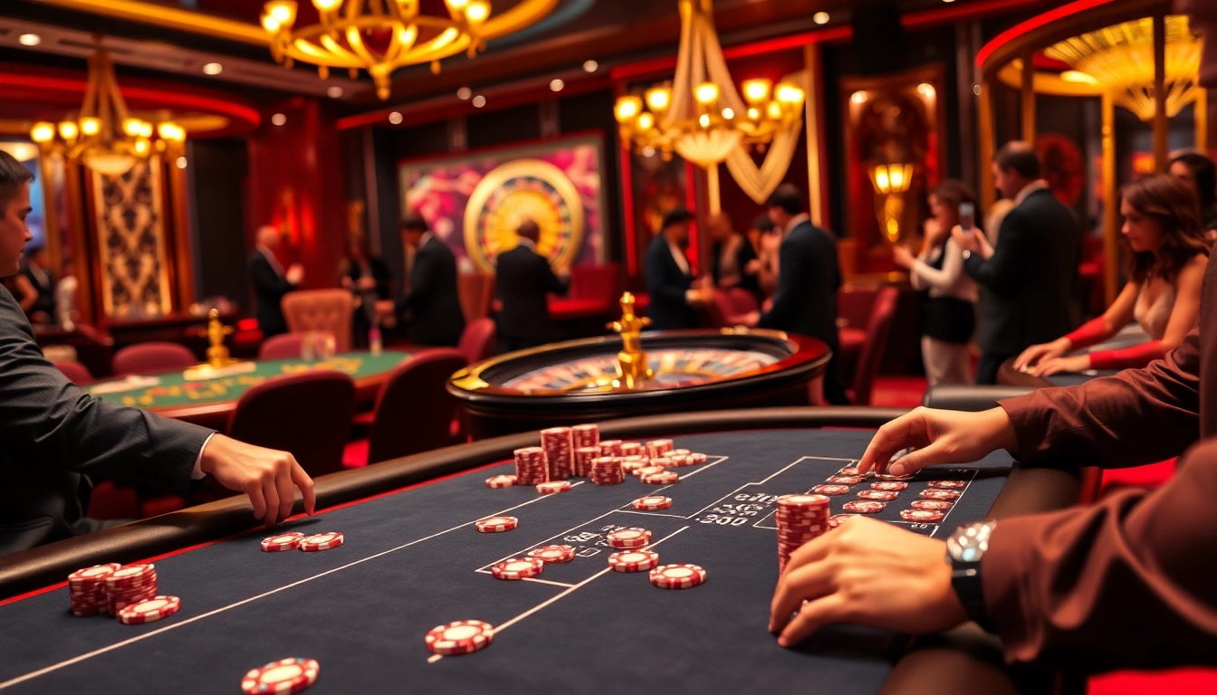 SODO66 players engaging at a luxurious casino poker table with vibrant chips and cards.