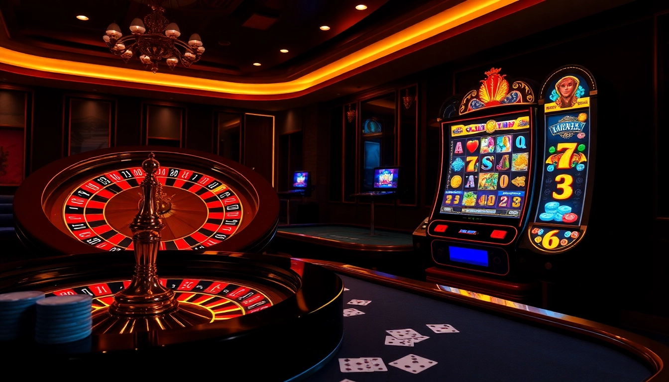 Enjoy thrilling games at https://777vipbr.app/ with vibrant casino visuals showcasing roulette wheels and slot machines.