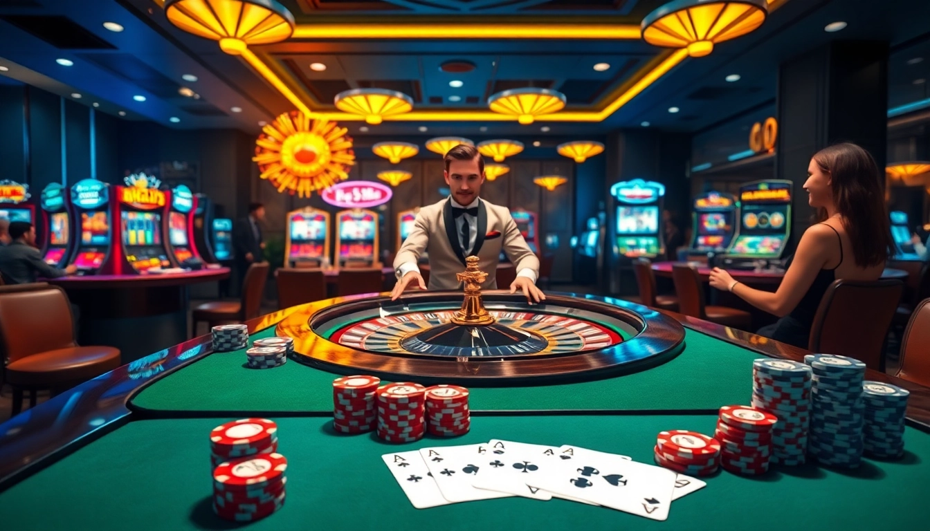 RR88 players experiencing thrilling gameplay at a luxurious casino roulette table with vibrant chips.