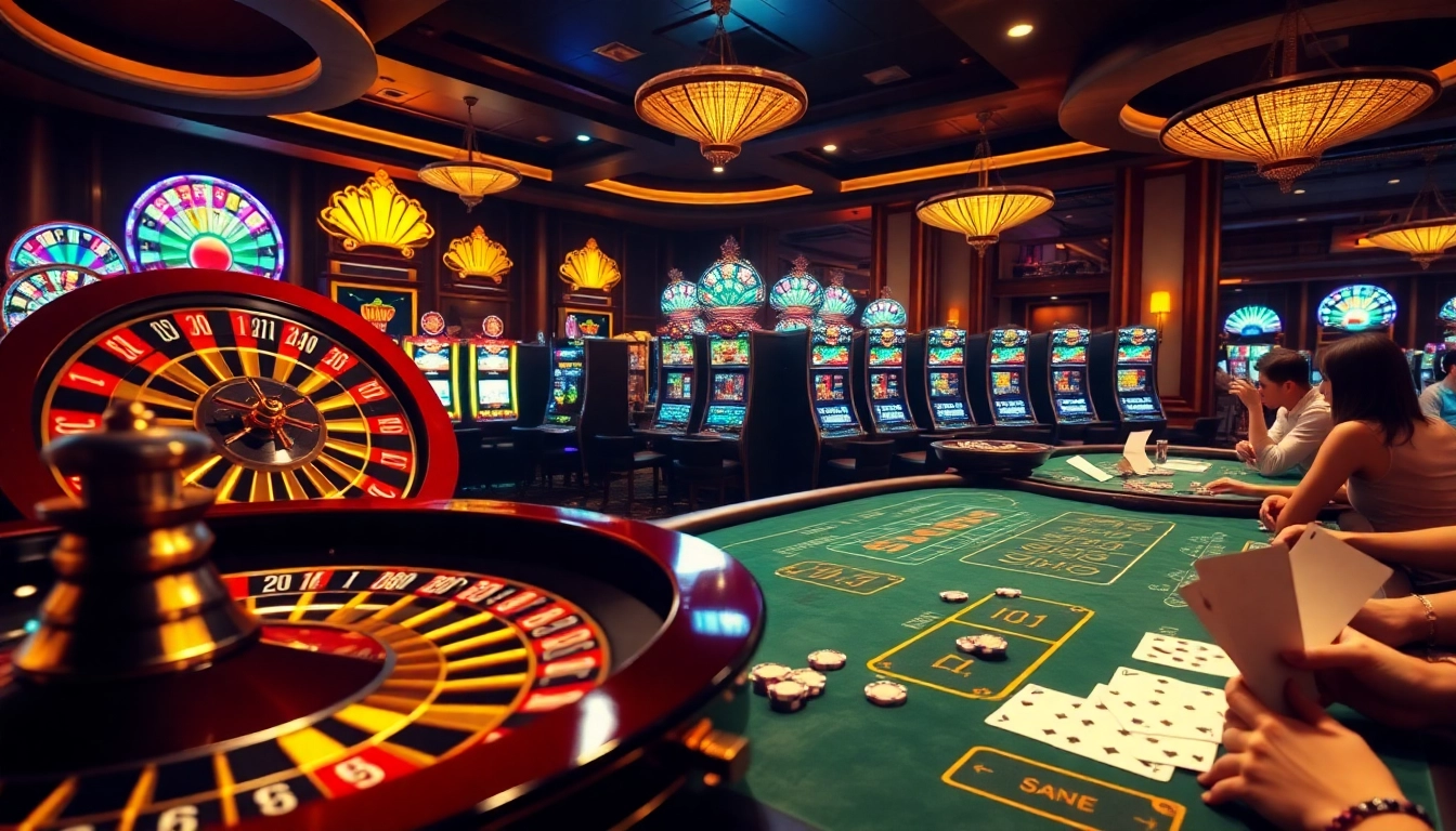 Engage with thrilling casino action at https://bl555.family/, showcasing a vibrant roulette wheel and poker games.