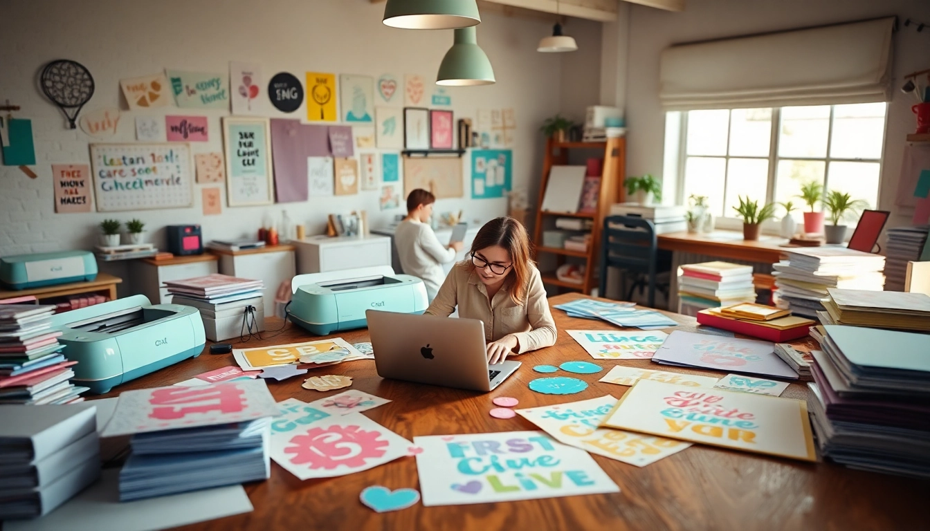 Engaging crafting workspace featuring design bundles SVG files, Cricut machines, and vibrant colors for creative inspiration.