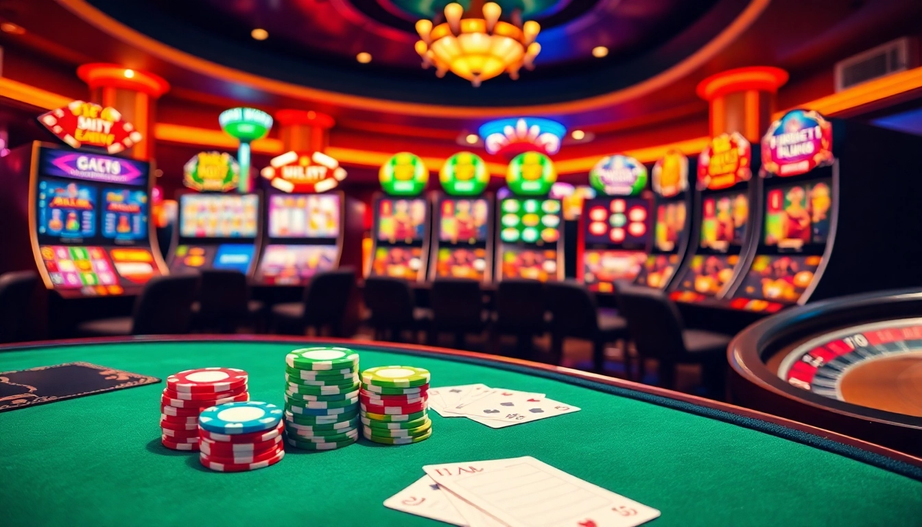 Experience top pg slot demo gameplay amidst a luxurious casino environment filled with vibrant gaming tables and slot machines.