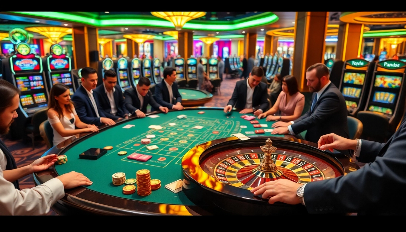 Players engaging in thrilling Topvin casino games at a vibrant gaming table.