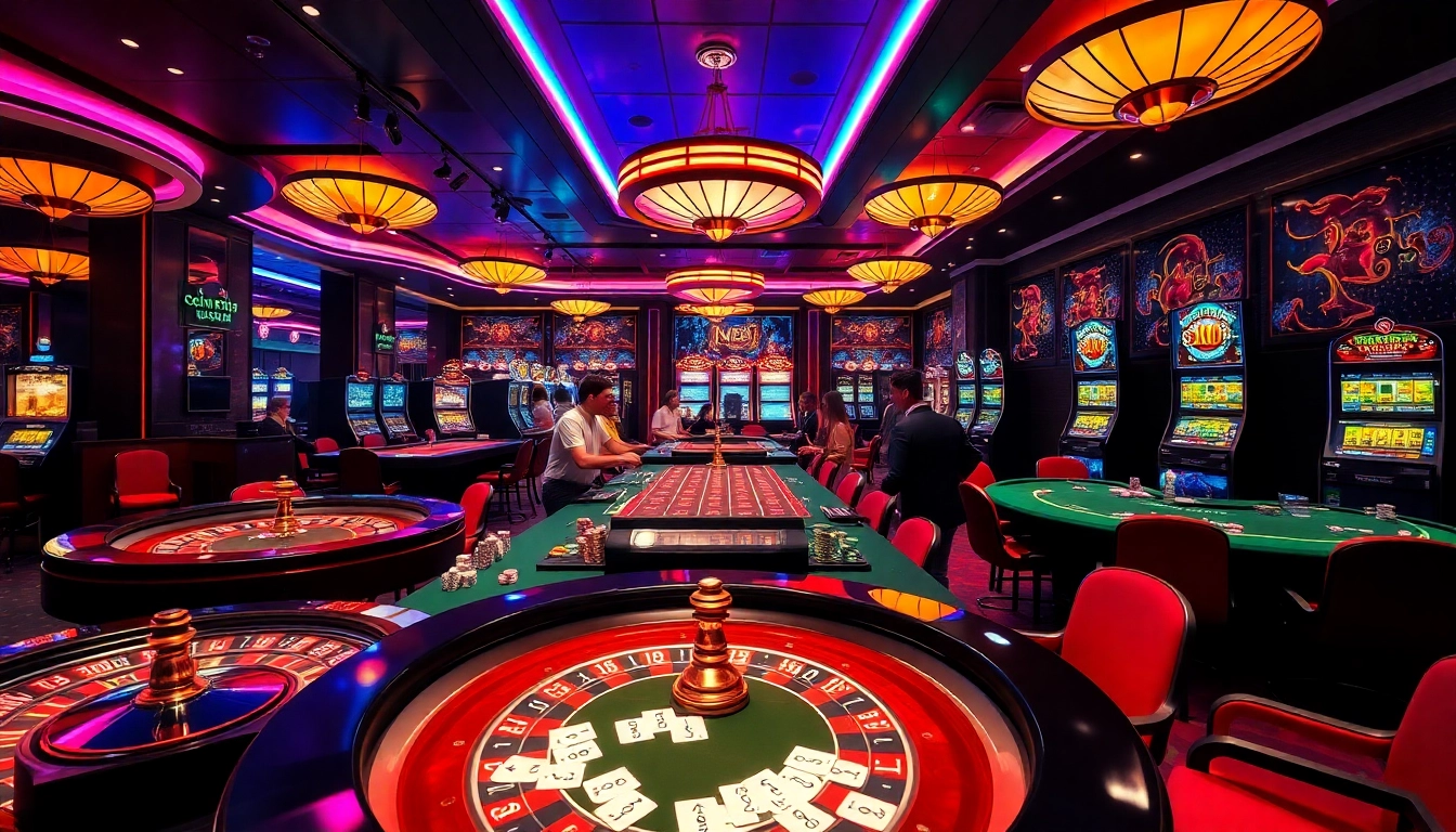 Experience the excitement of gambling at MB66 with vibrant casino tables, poker chips, and lively gameplay.